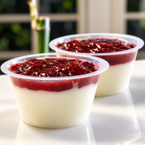 Manjar de coco com calda de frutas vermelhas